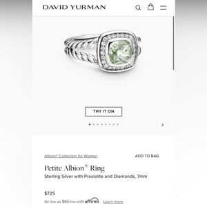 David Yurman Prasiolite & Diamond Petite Albion Ring Size: 7